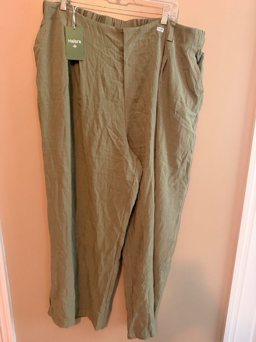 Halara Olive Green Wide-Leg Pants 2X Rayon & Nylon Blend Elastic Waistband With